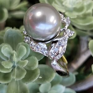 Silver Pearl And CZ Ring